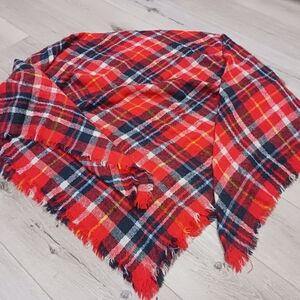 Red Plaid Fringed Shawl!